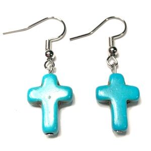 Handmade Turquoise Color Cross Earrings Women Religious Gift